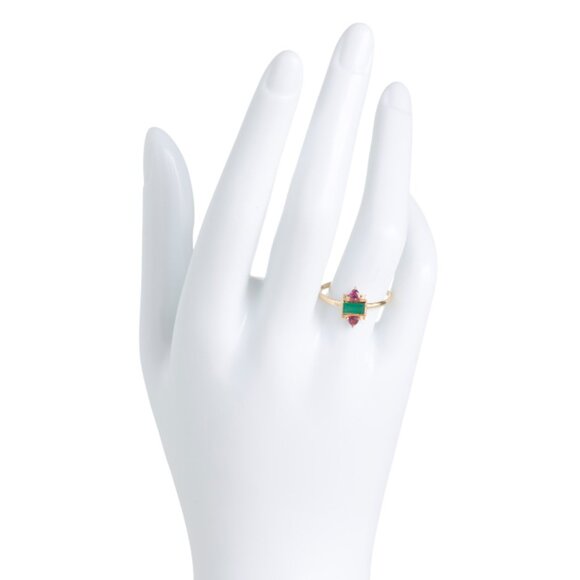 YUGSHA  India 14kt Gold Plated Sterling Silver Green Onyx Petite Ring - Picture 2 of 2